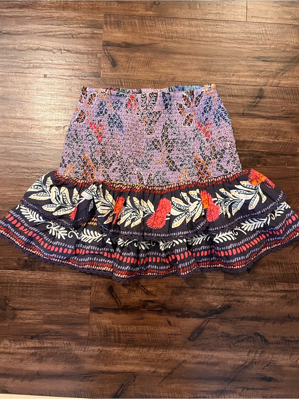 Farm Rio NWT Smocked Mini Skirt purple floral